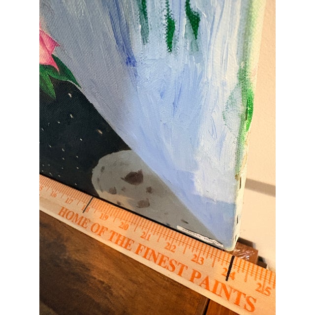 Original Aracely Muñoz Acrylic Painting – Surreal Still Life With Wine Bottle & Florals For Sale In Detroit - Image 6 of 8