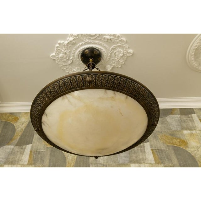 1920s Large Art Deco Eight-Light Alabaster and Bronze Chandelier, 1920s For Sale - Image 5 of 18