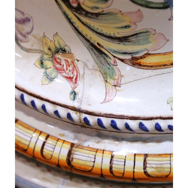 Early 20th Century Italian Faience Pedestal Column With Hand Painted Decor For Sale - Image 10 of 12