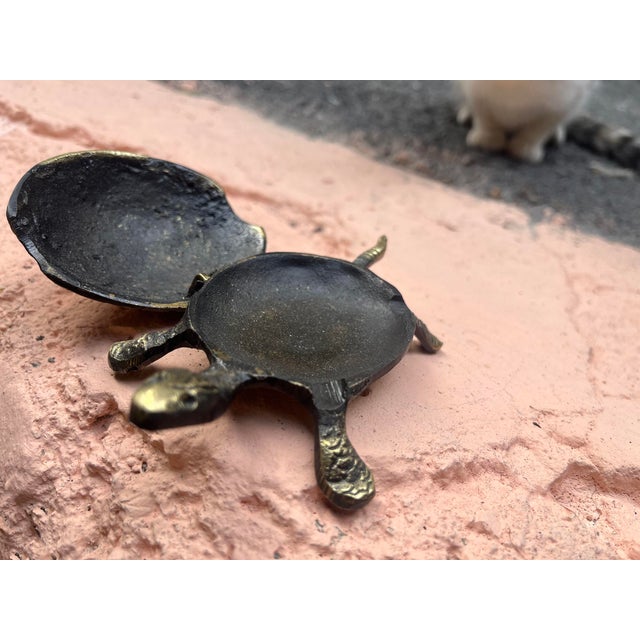 Metal Brass Turtle Ashtray with Lid For Sale - Image 7 of 11