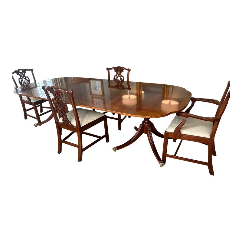 1990s Baker Formal Dinning Table Charleston Georgia Banded - Set Of 5