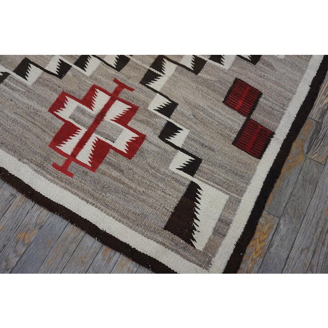 Sublime Gray Background, Red and Black Color With Geometric Pattern Design Antique American Navajo Rug For Sale In New York - Image 6 of 15