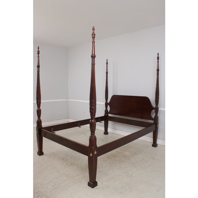 Traditional Councill Craftsmen Queen Size Mahogany Rice Carved Poster Bed For Sale - Image 3 of 18