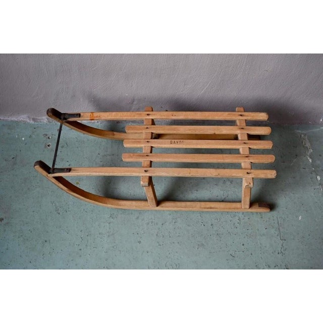 Small Vintage Davos Wooden Sled, 1960s For Sale - Image 4 of 7