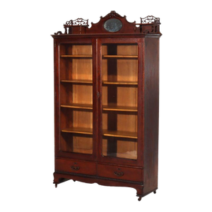 Arts & Crafts Oak 2-Door & 2-Drawer Bookcase With Cutout Gallery C1910