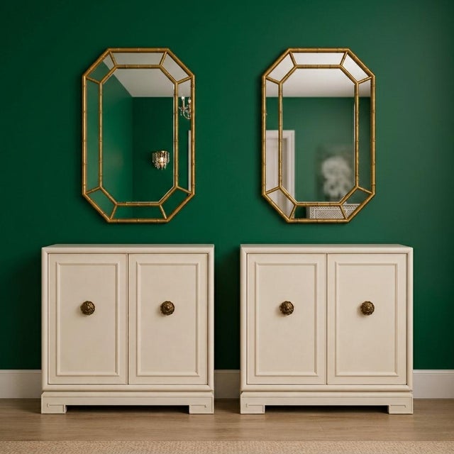 Gold Mid-Century Hollywood Regency Style Faux Bamboo Giltwood Mirrors - Pair For Sale - Image 8 of 8