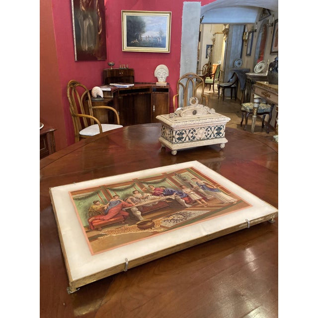 Traditional 19th Century Italian Oil on Alabaster Painting Pompeian Interior Scene in Ormolu For Sale - Image 3 of 18
