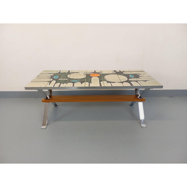 Vintage Coffee Table in Ceramic, Chrome Metal and Wood, 1970s For Sale - Image 16 of 16