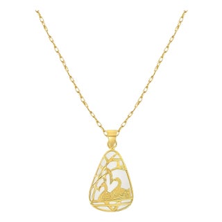Triangular Jade Necklace with Swan design with 14k Yellow Gold 16" For Sale