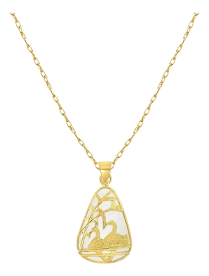Triangular Jade Necklace with Swan design with 14k Yellow Gold 16"