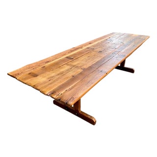 Reclaimed Wood Farmhouse Trestle Harvest Dining Table 108 W For Sale