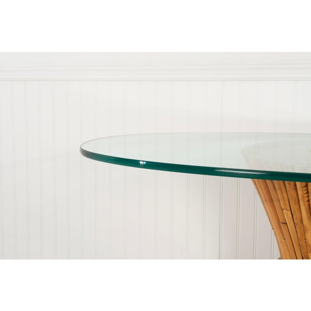 Goldenrod 1970s McGuire Sculptural Rattan & Bamboo "Sheaf of Wheat" Oval Console Table For Sale - Image 8 of 12