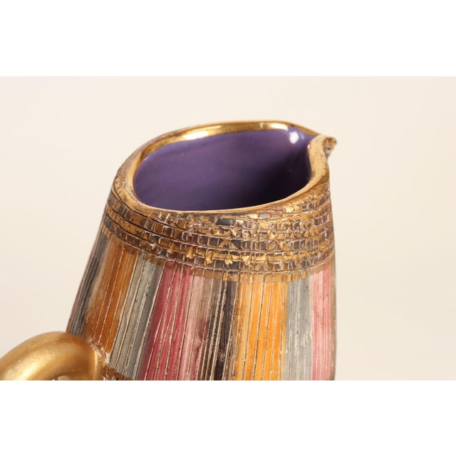 Vintage Italian Modernist Gilt Ceramic "Seta" Pitcher by Aldo Londi for Bitossi For Sale - Image 13 of 18