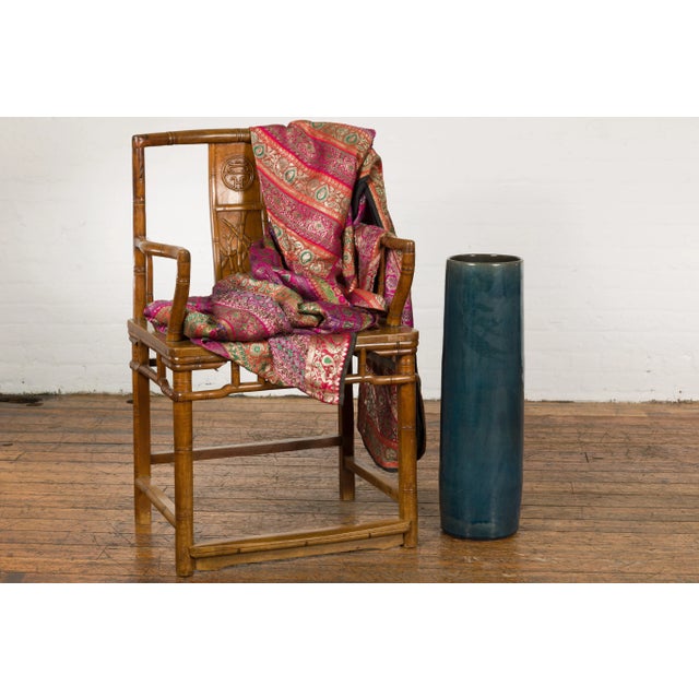 Modern Artisan Made Prem Collection Blue Floor Ceramic Vase with Screen Patterns For Sale - Image 3 of 12