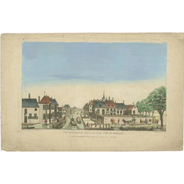 Paper Basset, View of Delft Canal to The Hague, 1760s, Hand-Colored Optical Print For Sale - Image 7 of 11