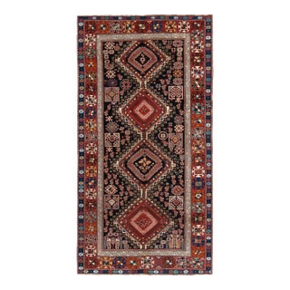 Hand-Knotted Antique Russian Shirvan Rug in Red, Black, Tribal Geometric Pattern For Sale