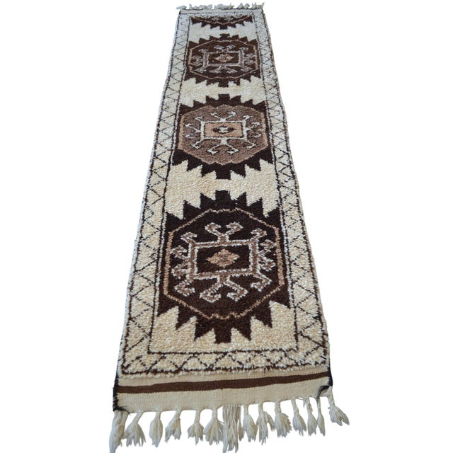 Hand-Knotted Kurdish Runner Rug . Tribal Herki . Undyed Wool Hallway Decor - 2′10″ × 11′11″ For Sale - Image 6 of 14