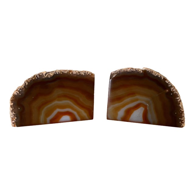 1980s Polished Agate Bookends-a Pair For Sale