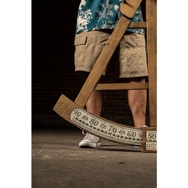 Nautical Vintage Oversized Wooden Figural Octant With Painted Degree Scale For Sale - Image 3 of 7