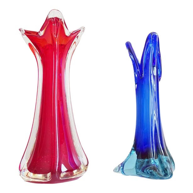 Murano Glass Vases, Italy, 1960s, Set of 2 For Sale