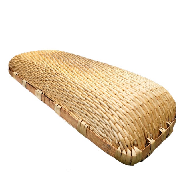 Mid-Century Modern Early 1900s Unique Antique Asian Rice Basket; Hand Woven/Bamboo Trim/Handle For Sale - Image 3 of 3
