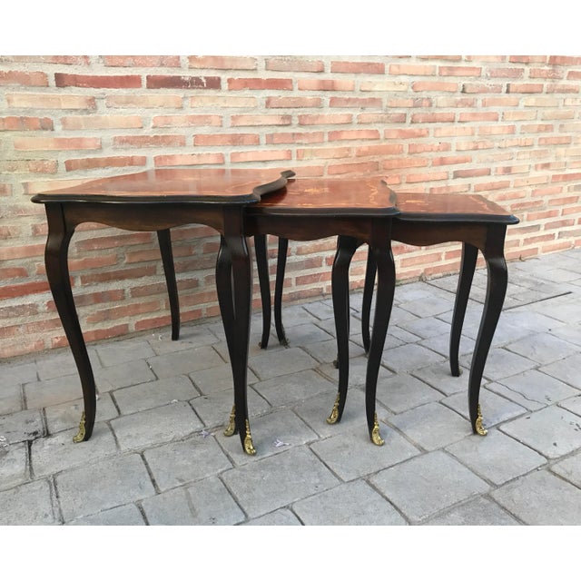 Marquetry Nesting Tables with Cabriole Shaped Legs, 1950s, Set of 3 For Sale - Image 4 of 16