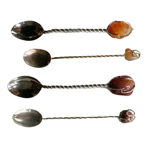 Mid-Century Sterling Silver Spoons With River Amber Stones, Set of Four