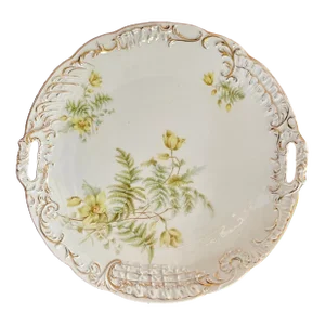 Early 20th Century Yellow Floral Gold Trimmed Serving Plate