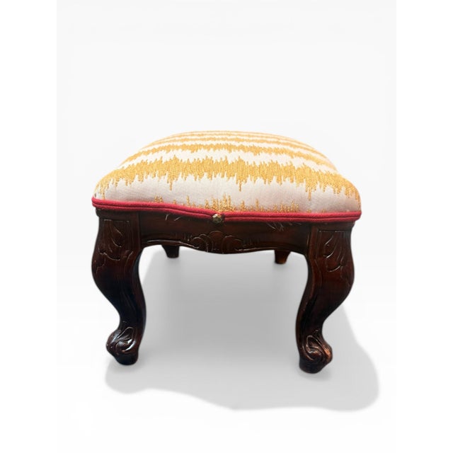 Ivory Vintage Carved Wood Footstool With Upholstered Cushion For Sale - Image 8 of 8