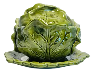 Vintage 1970s Ceramic Cabbage Covered Bowl & Underplate, Holland