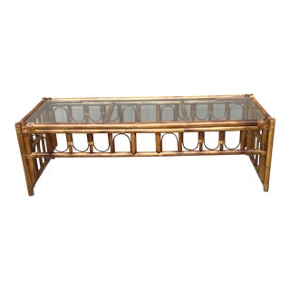 1980s Vintage Rattan Coffee Table For Sale