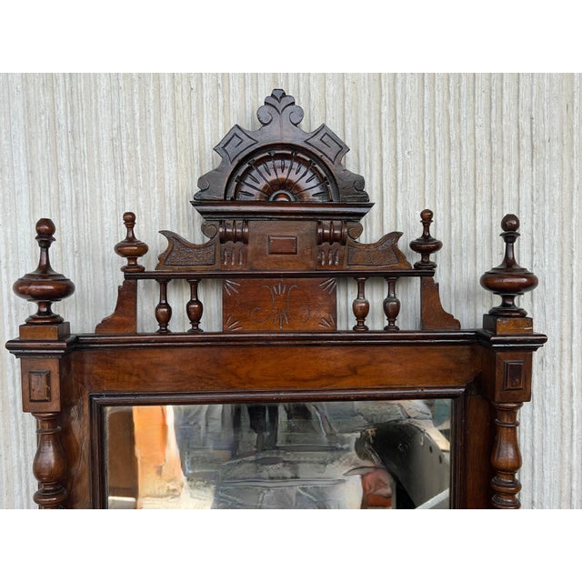 Early 20th French Ebonized Mirror with Turned Columns and High Carved Details For Sale - Image 11 of 18