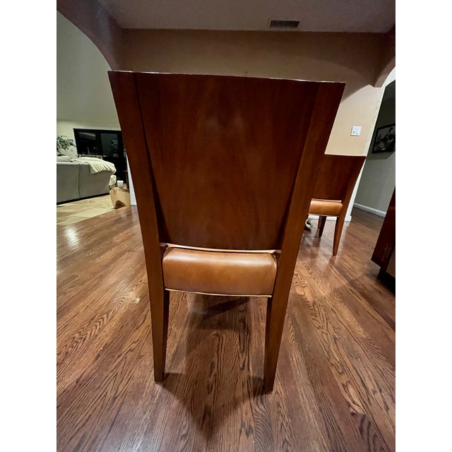 Lauren Ralph Lauren 60" Round Mahogany Fluted Pedestal Dining Set W/ 4 Modern Leather Chairs For Sale In San Francisco - Image 6 of 8