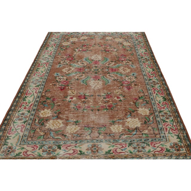 Art Deco 1960s Vintage Zeki Muren Rug in Brown With All-Over Floral Patterns From Rug & Kilim For Sale - Image 3 of 7