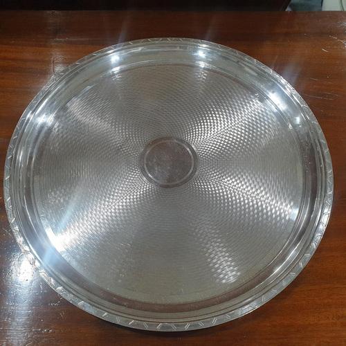 Metal Large Silver Plate Tray For Sale - Image 7 of 7