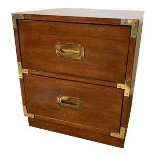 1970s Campaign Style 2-Drawer Nightstand by Bernhardt For Sale
