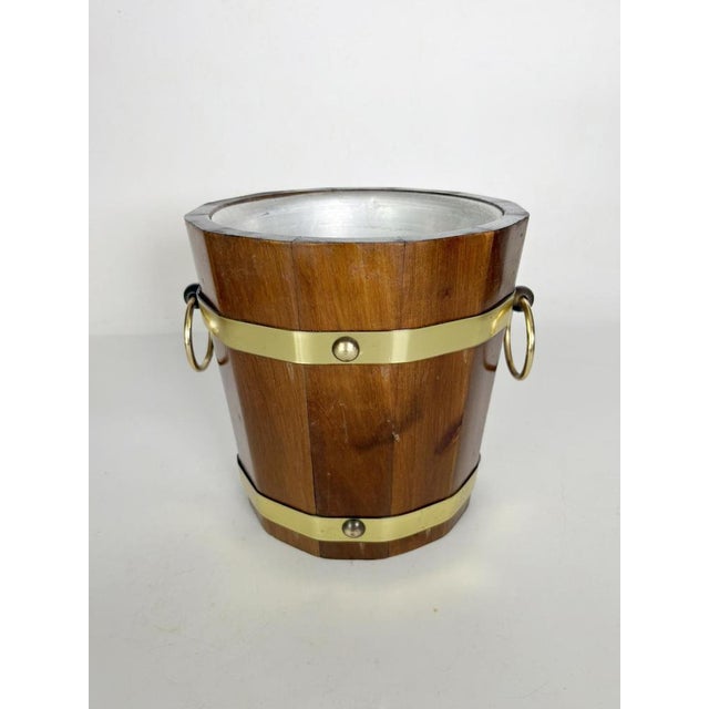 Hollywood Regency Wooden and Brass Ice Bucket, France, 1970s For Sale - Image 3 of 14