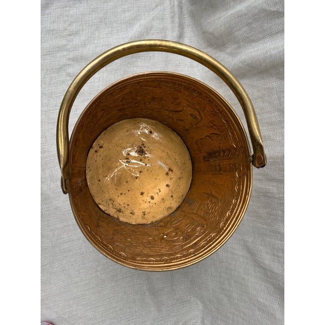 Vintage Raised Repousse Brass Fire Wood Bucket For Sale - Image 11 of 13