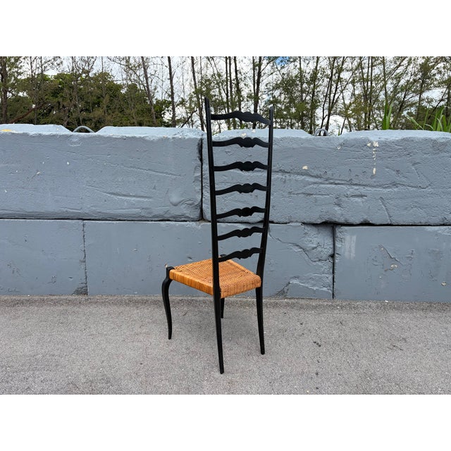 1960s High Back Chair, Italian , Chiavari Style, Buffa, Ponti Style, Cane, Black For Sale - Image 10 of 13