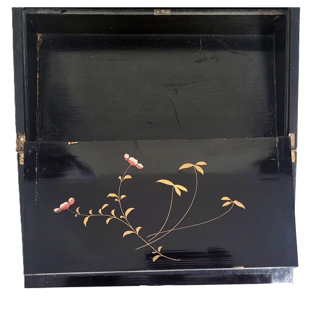 Antique English 19th C Parquetry Inlaid & Ebonized Chinoiserie Leather Lap Desk For Sale - Image 13 of 18