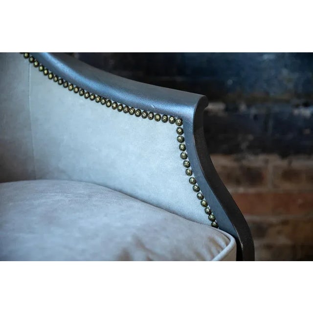 Mid-Century Modern Mid-Century Gray Lounge Chair With Nailhead Trim For Sale - Image 3 of 4