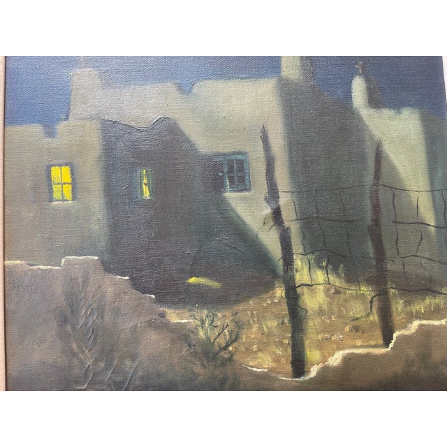 Mid Century Taos Nocturne William J. Monaghan 1977 Canvas Oil Painting For Sale In Santa Fe - Image 6 of 8