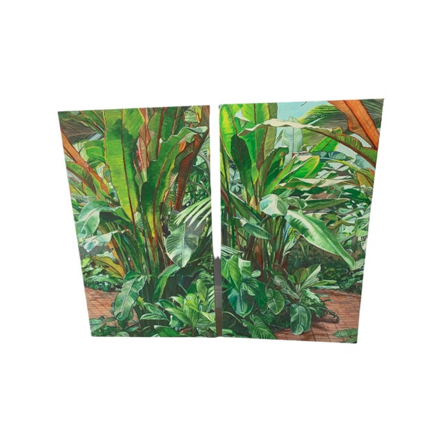 Late 20th Century Pair of Heliconia-Palms Acrylic on Canvas Signed by Artist Elyse For Sale - Image 4 of 9