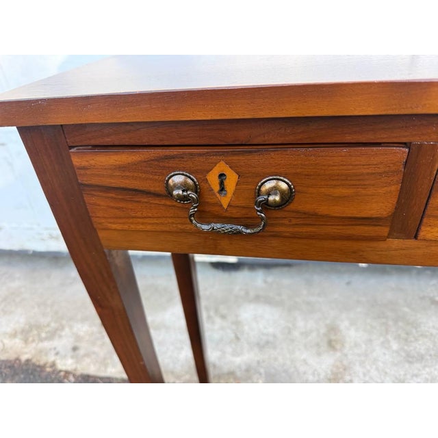Late 20th Century Custom Made Mahogany Hepplewhite Style 3 Drawer Console Table For Sale - Image 9 of 18