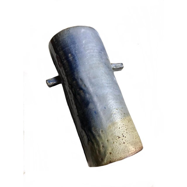 Signed 1970s Mid Century Blue Drip Ceramic Vase / Modernist Art Studio Pottery For Sale - Image 4 of 9