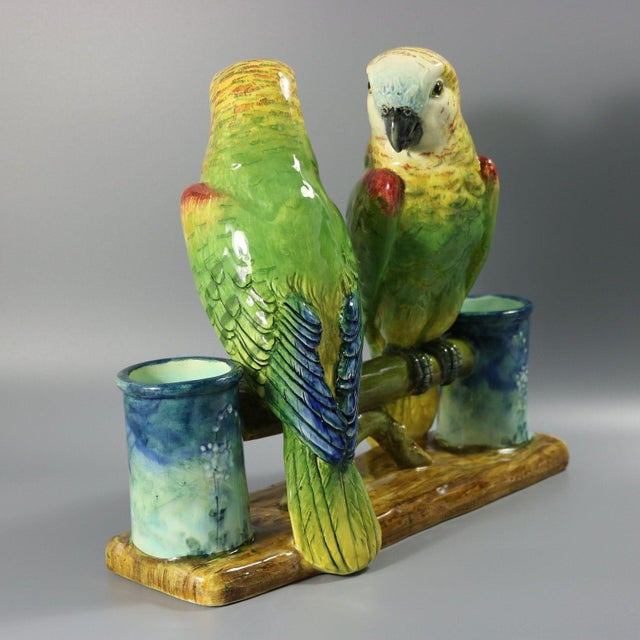 Rare Delphin Massier Parrots Figural Vase For Sale - Image 4 of 18