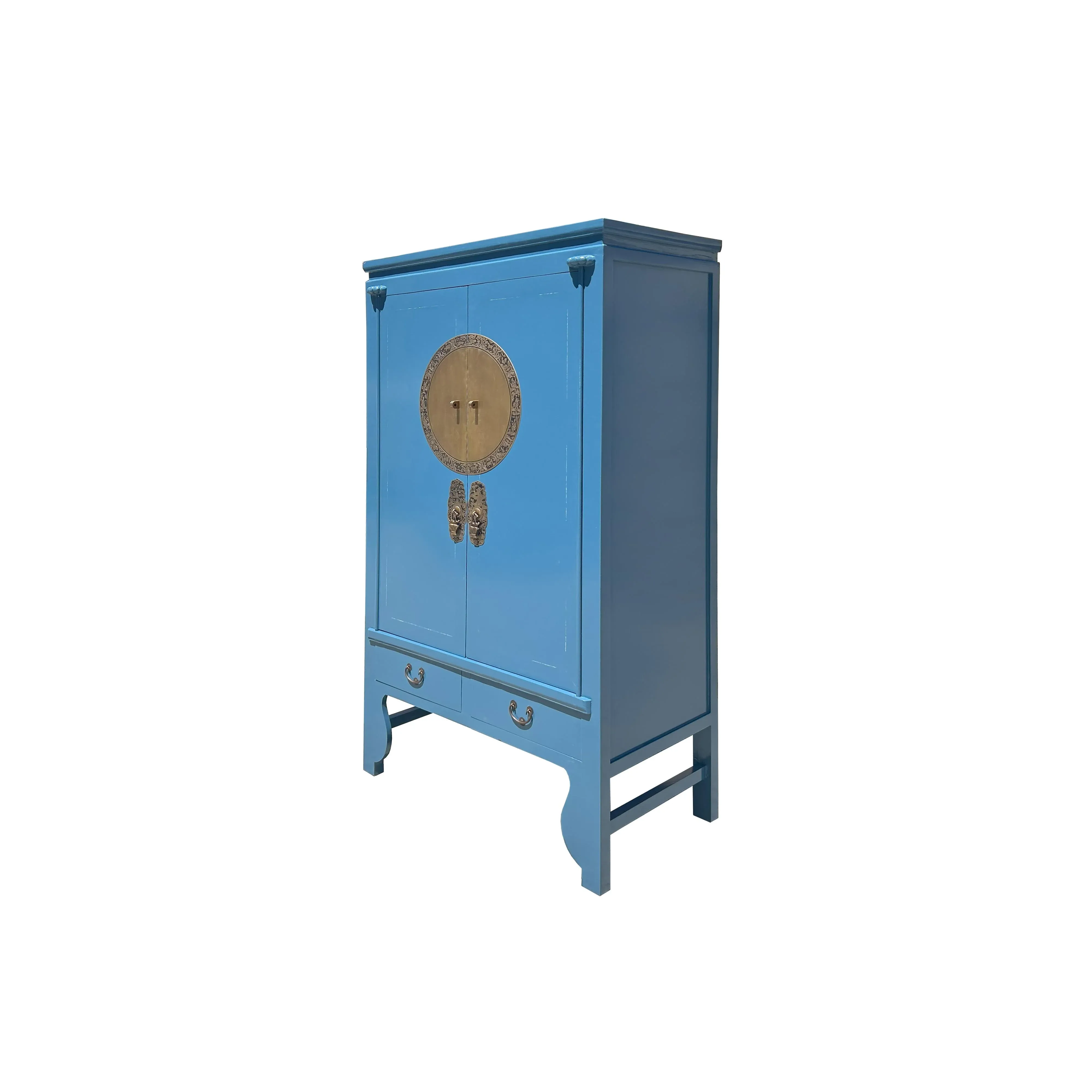 【blue moon】STANDARD TRADEキャビネット Chinese Oriental Mid Blue Zodiac Moon Face Tall Wedding Armoire