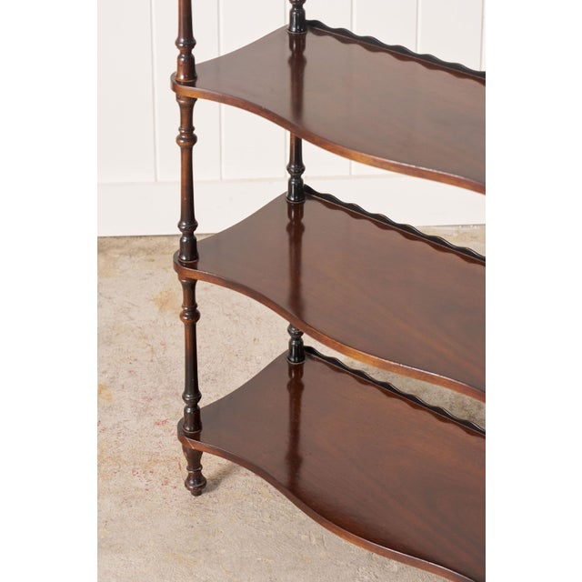 19th Century English Mahogany Bookshelf With Serpentine Shelves + Scalloped Back For Sale In Charleston - Image 6 of 8