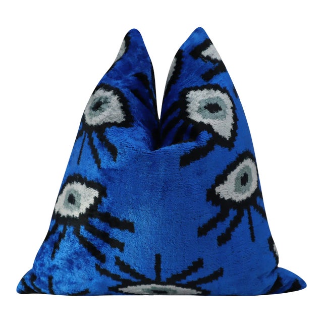 Contemporary Handmade Velvet Evil Eye Good Luck Throw Pillow & Down Feather Insert For Sale