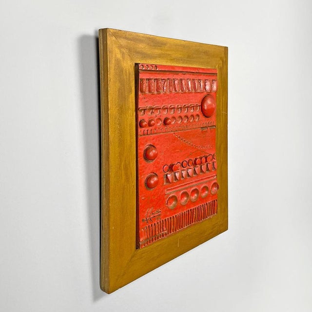 Contemporary After Carlos Carlè, Argentine Modern Sculpture Painting, 1974, Red Ceramic & Gilt Wood For Sale - Image 3 of 18
